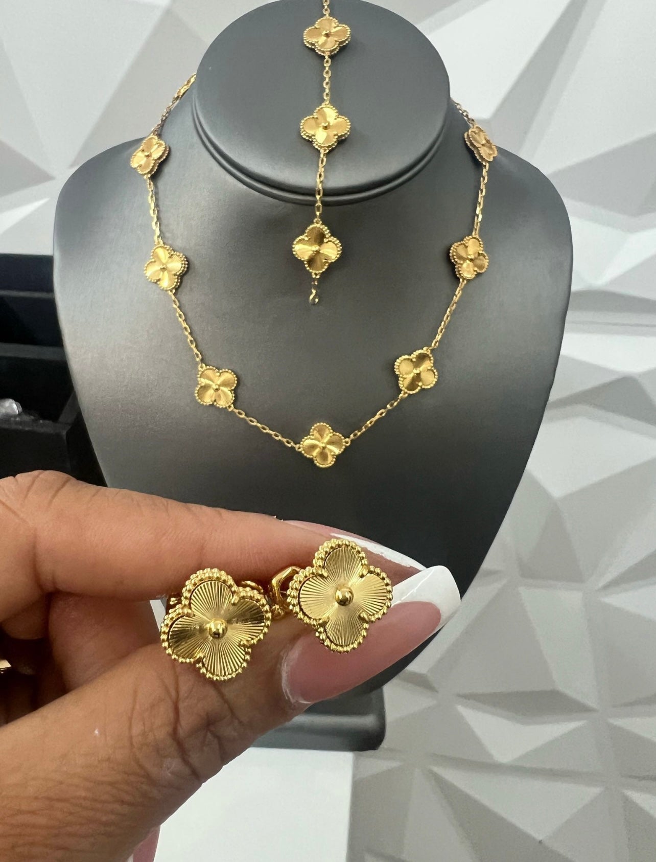 14k Gold bonded necklace bracelet and earrings set gold over silver