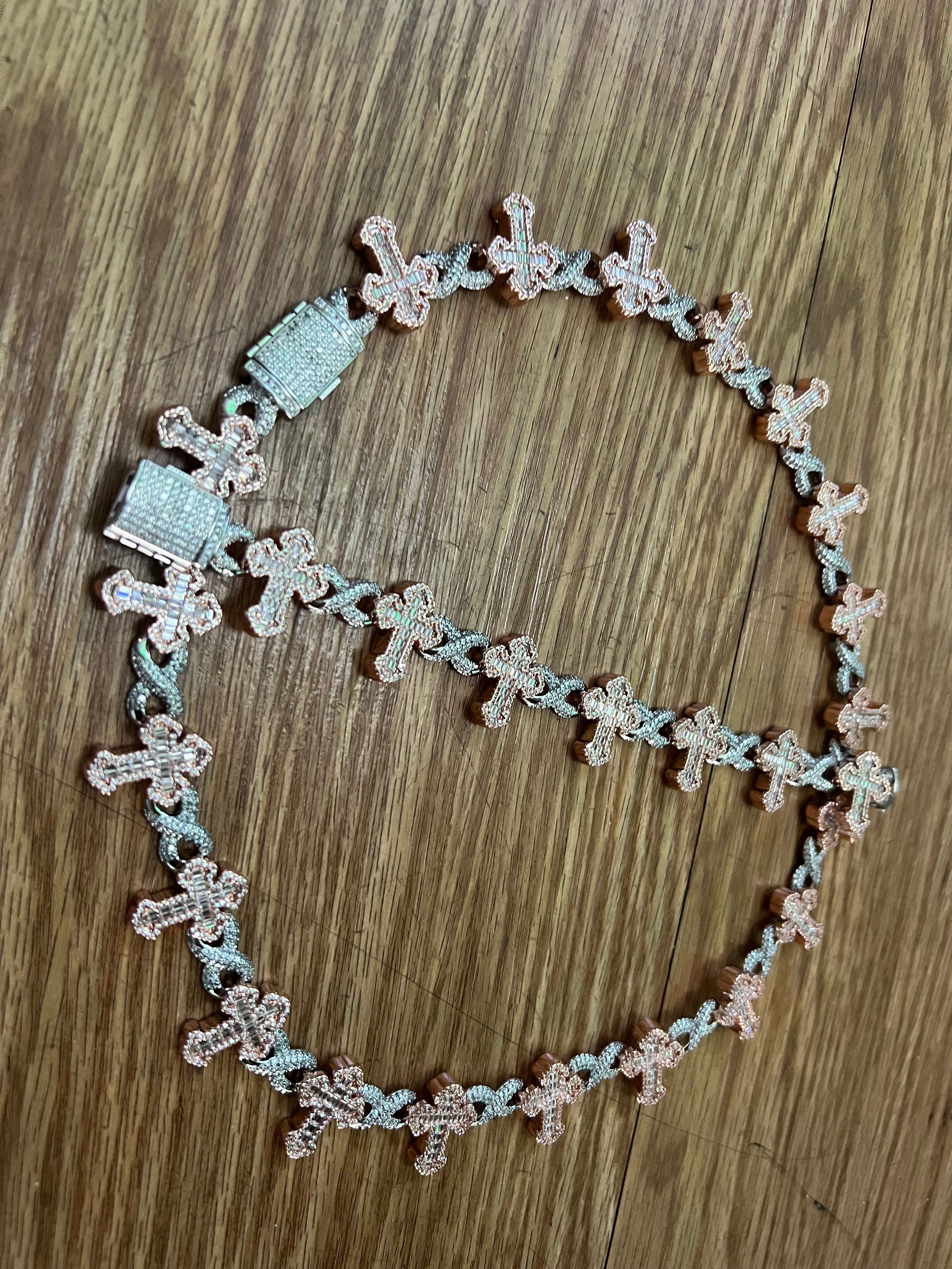 14k white gold and rose gold bonded chain and bracelet set unixes super beautiful