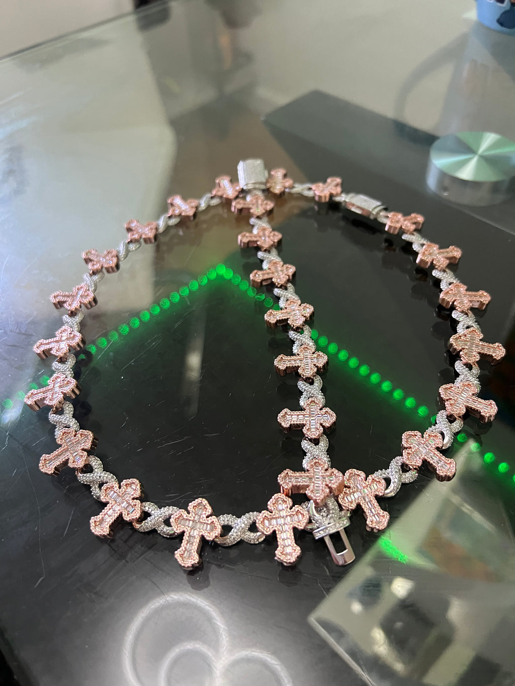 14k white gold and rose gold bonded chain and bracelet set unixes super beautiful