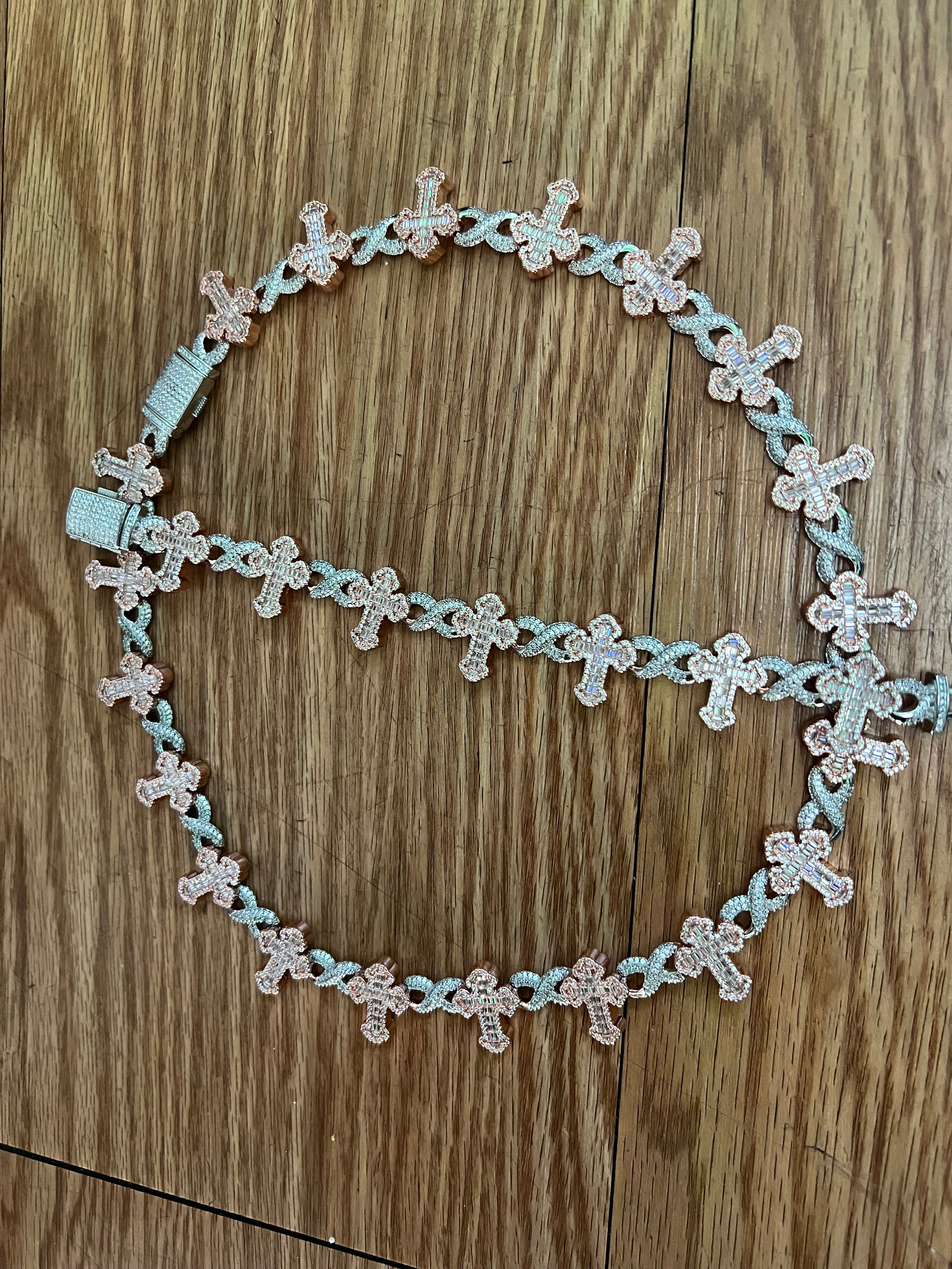 14k white gold and rose gold bonded chain and bracelet set unixes super beautiful