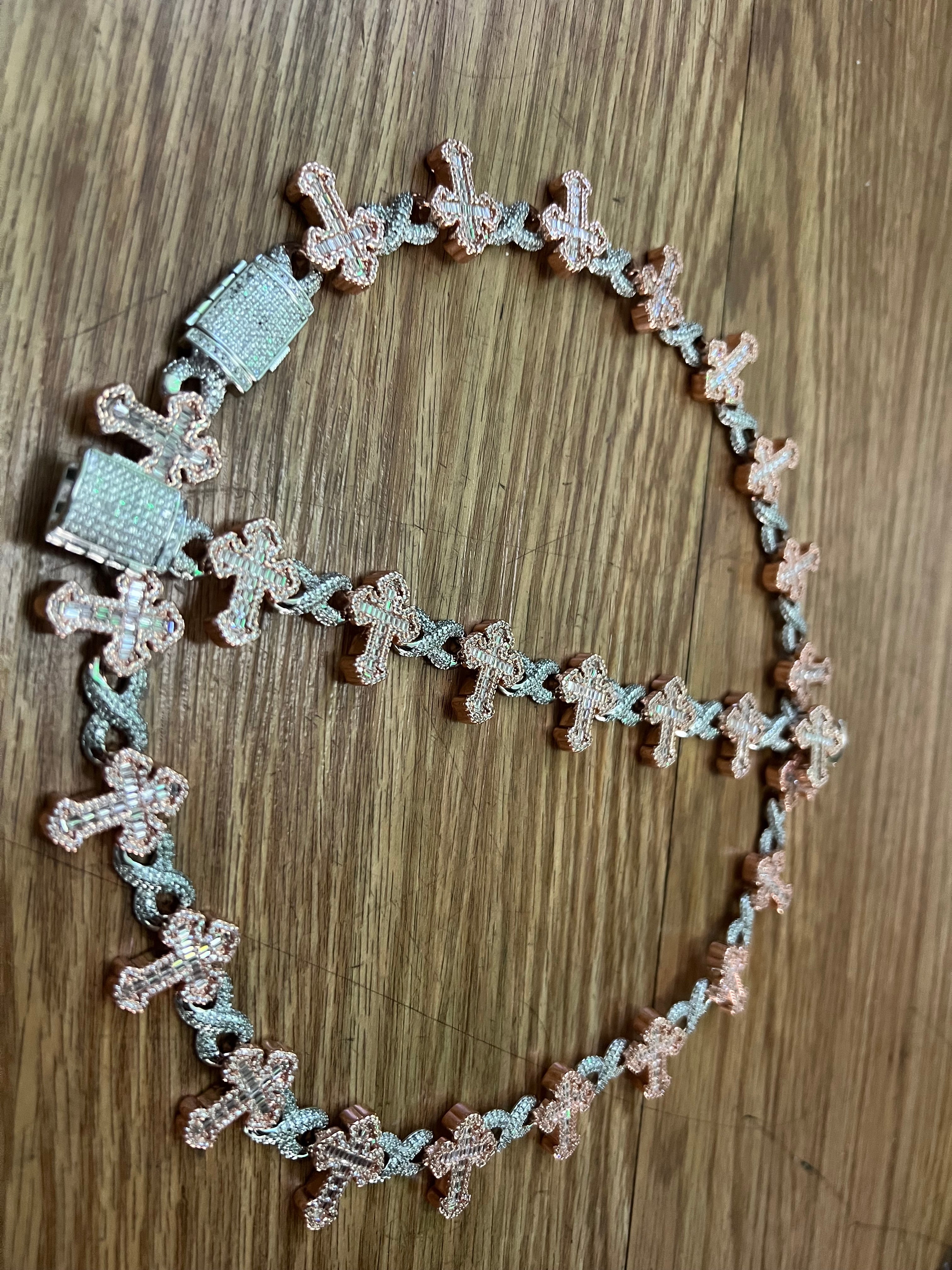 14k white gold and rose gold bonded chain and bracelet set unixes super beautiful