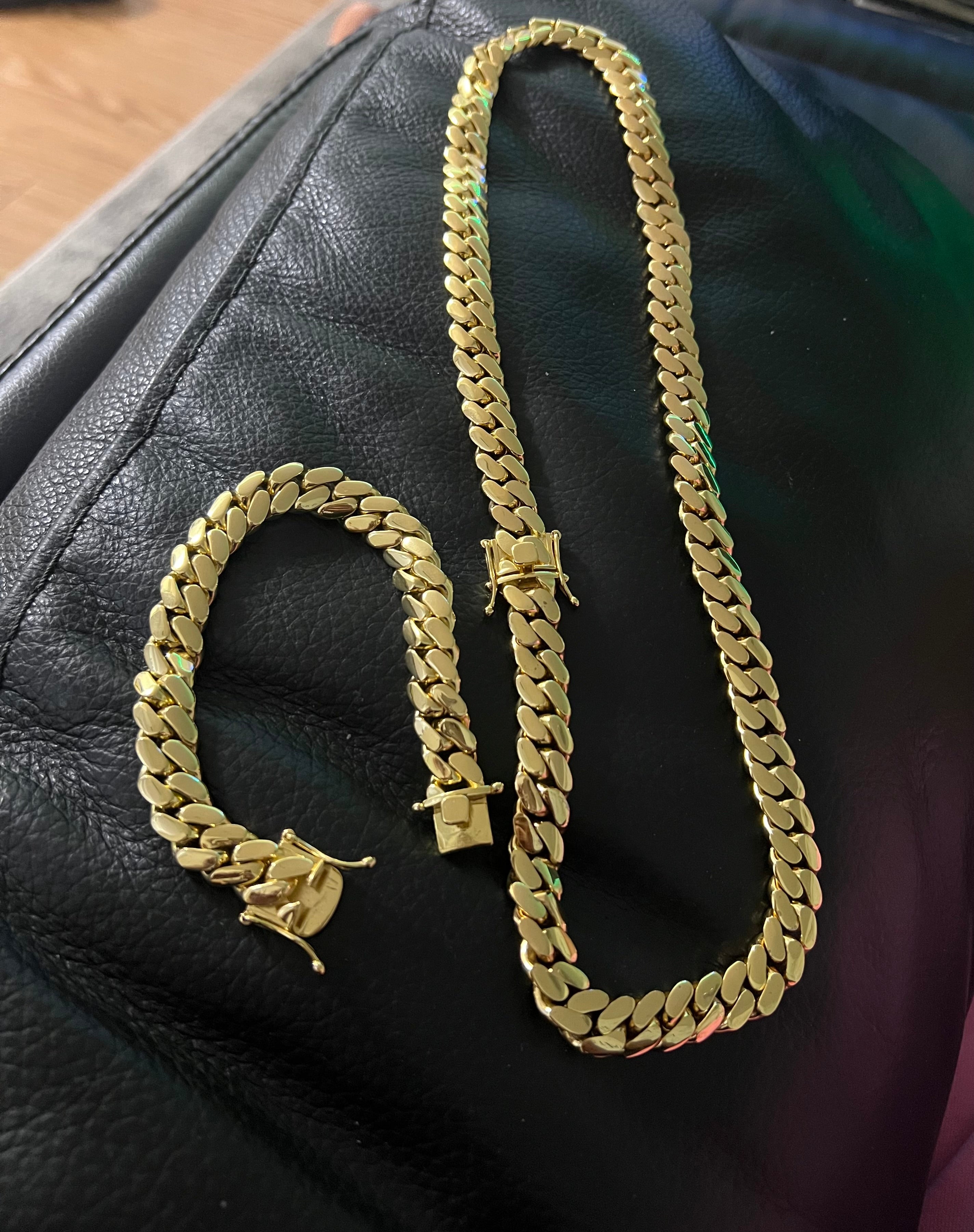 14k Cadena y manilla enchape de oro