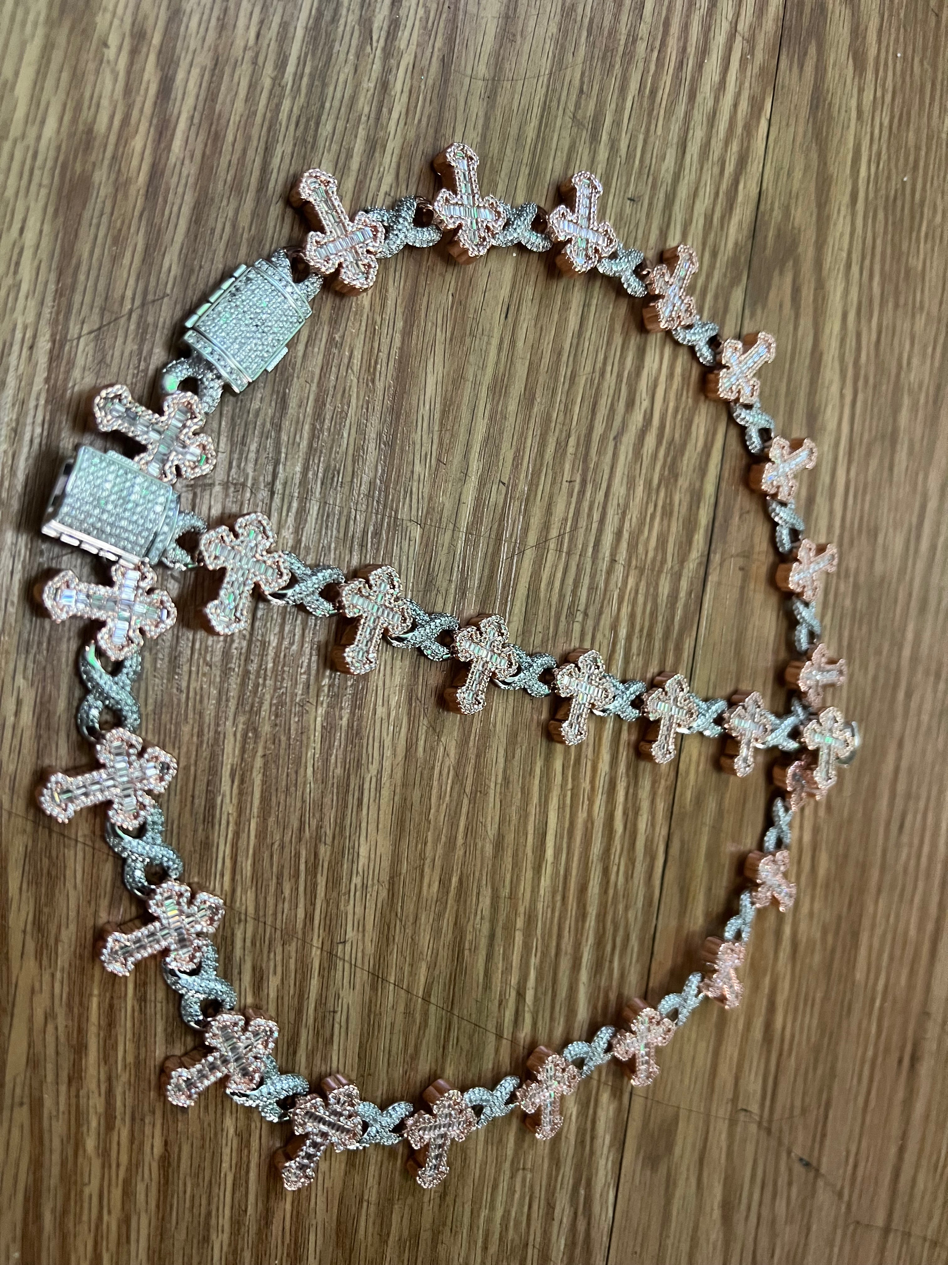 14k white gold and rose gold bonded chain and bracelet set unixes super beautiful
