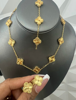 14k Gold bonded necklace bracelet and earrings set gold over silver