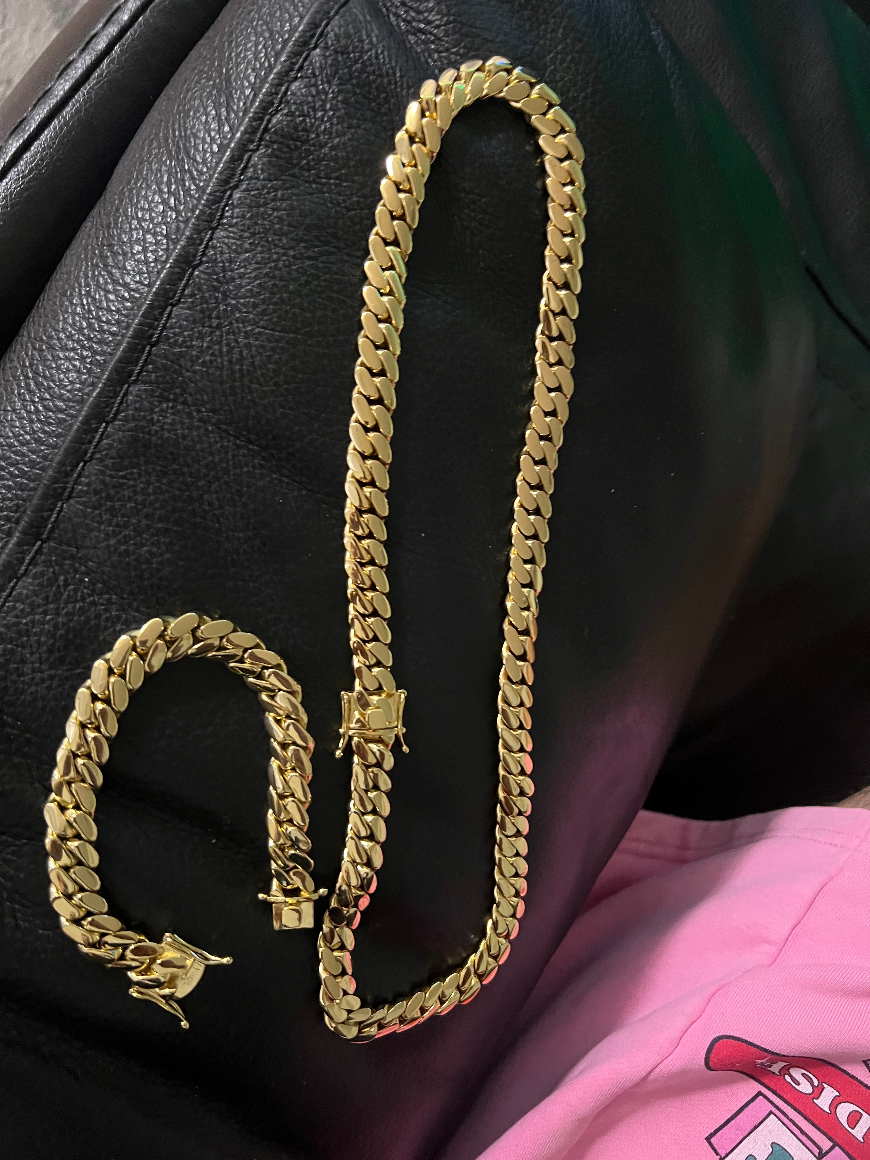 14k Cadena y manilla enchape de oro