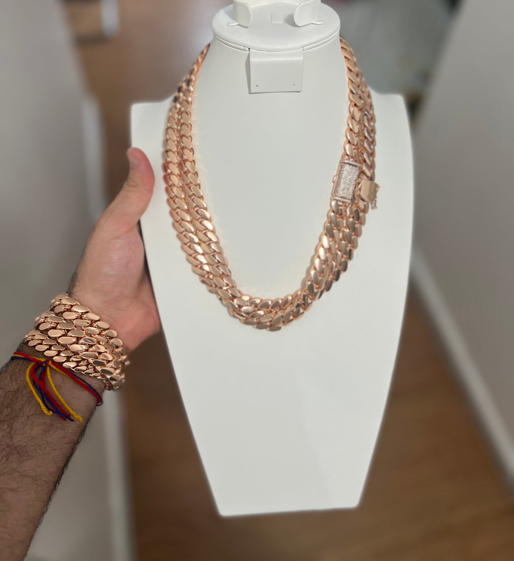 chain and bracelet set 12mm Rose gold plated high quality