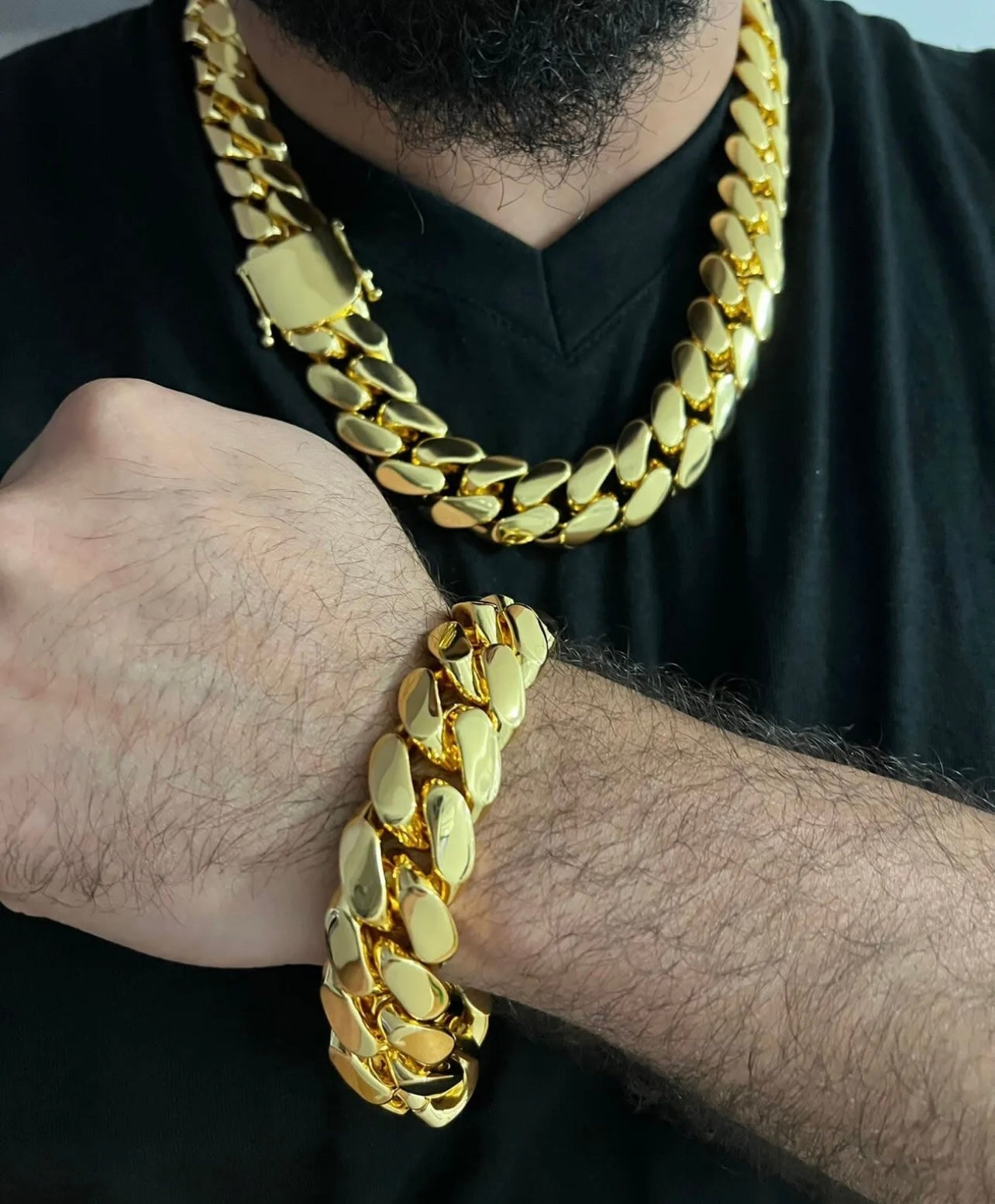 22mm chain and bracelet set gold bonded thick heavy set