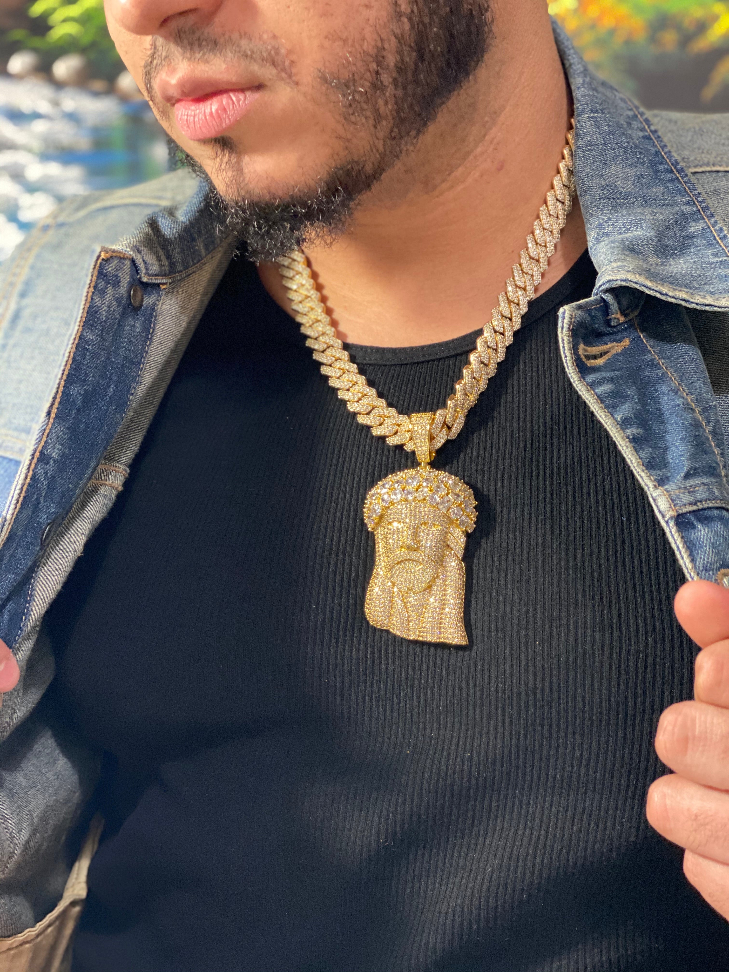 Fully Iced Cuban with Jesus piece