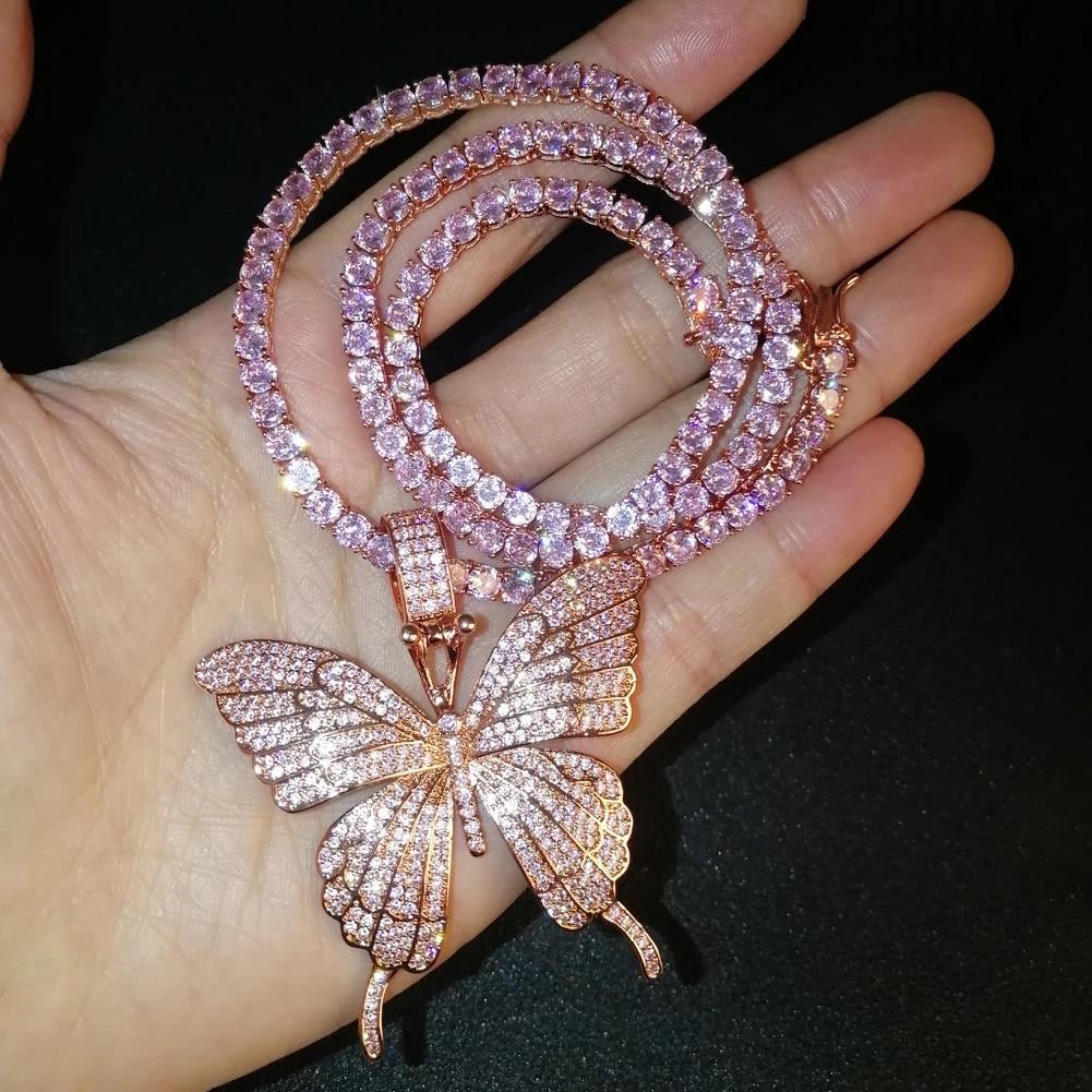 Butterfly pendant and Necklace -Rose