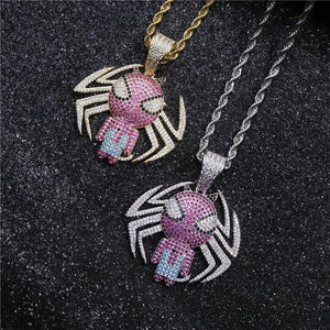 Spiderman Pendant with Necklace  (White Gold)