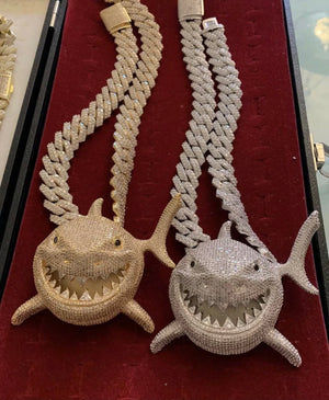 White gold shark with necklace set