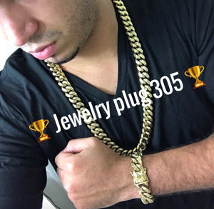 Cuban link set 19mm Chain and bracelet