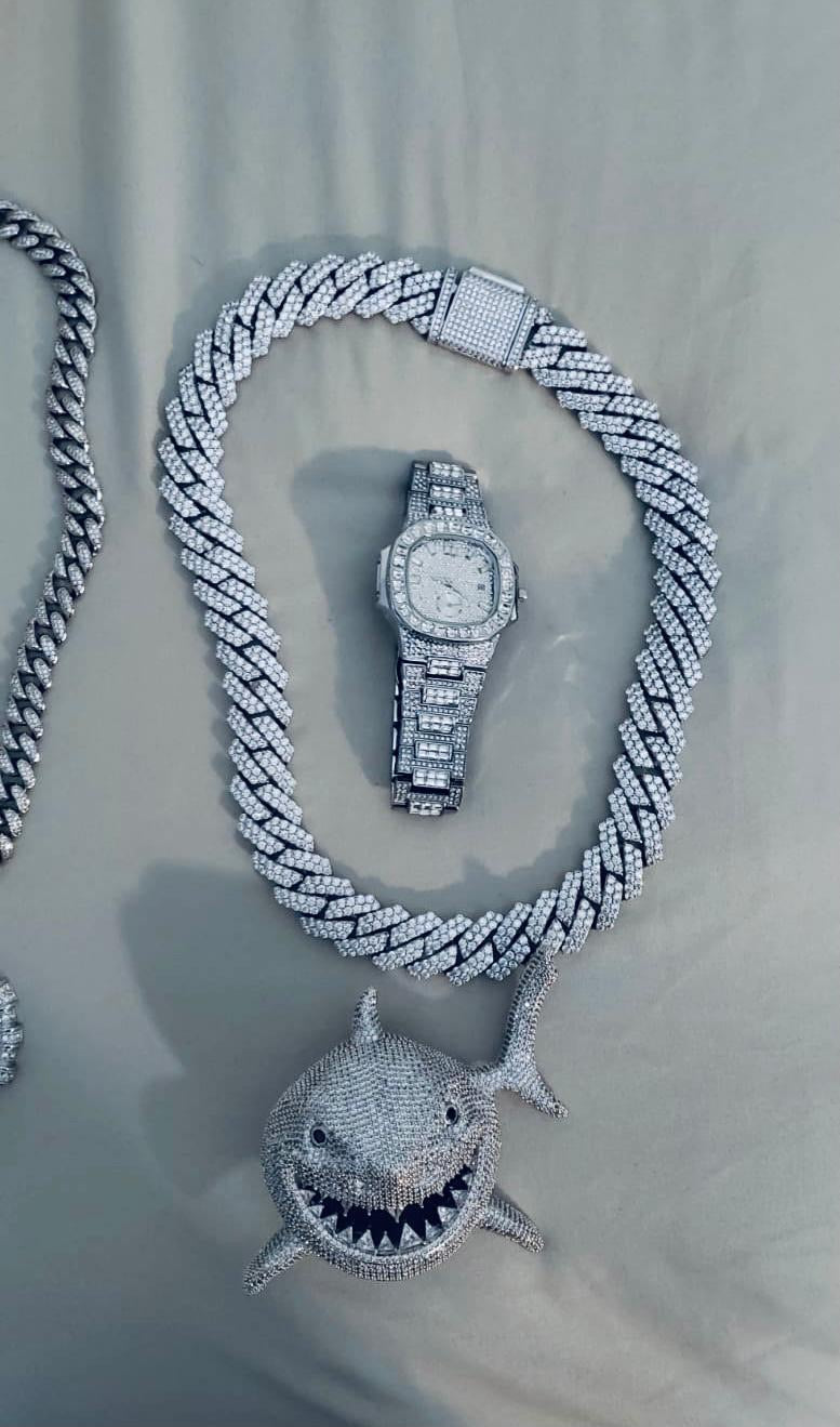 Cuban , watch and pendant set