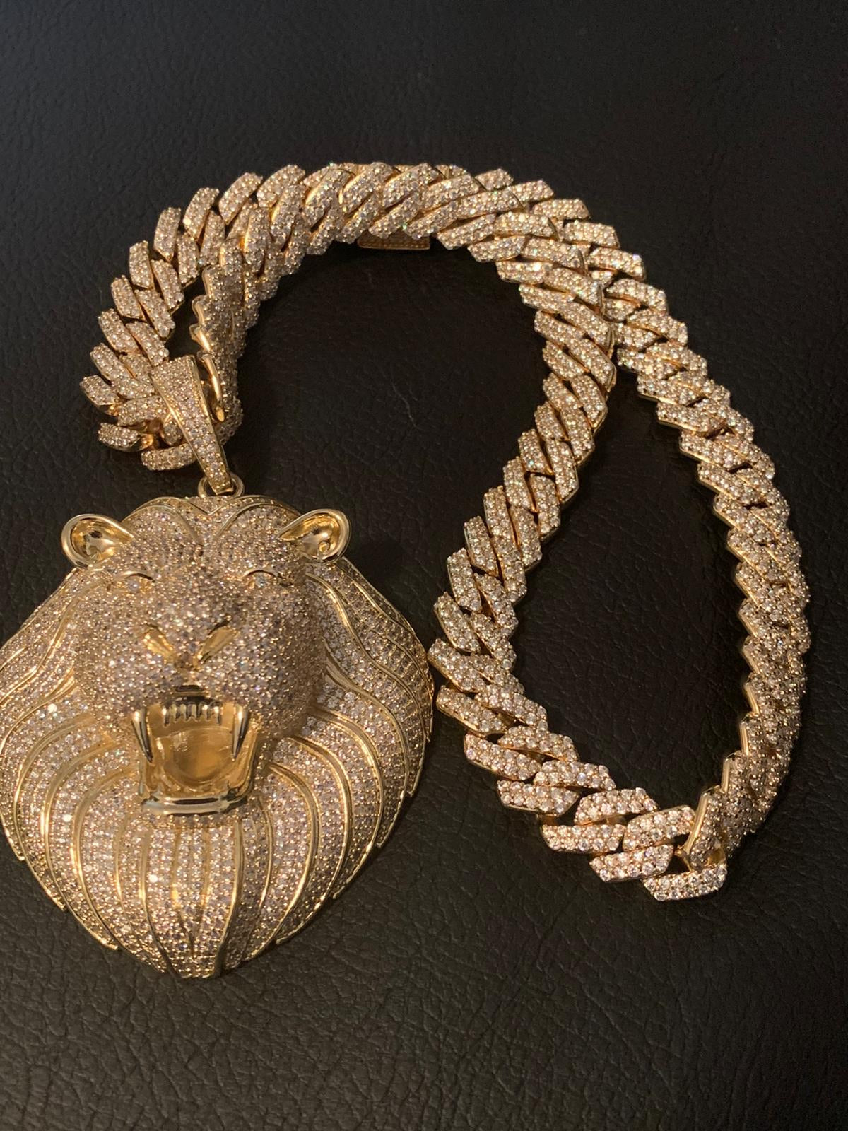 Cuban Fully Iced with Lion pendant